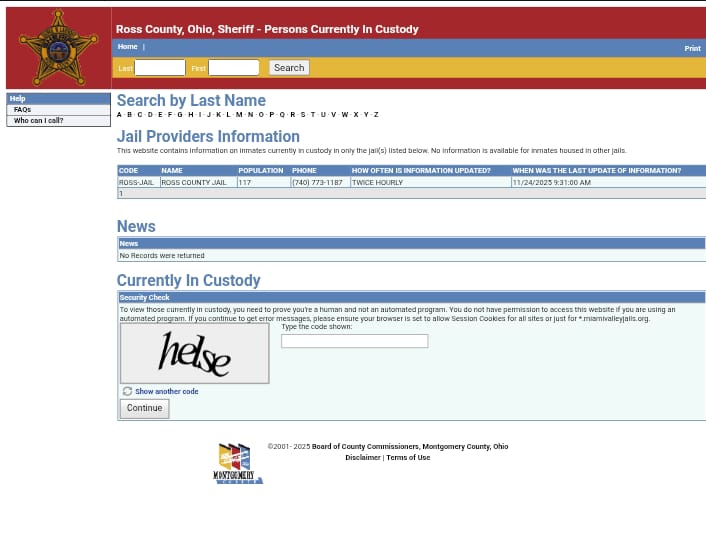 Ross County Jail Mugshots & Public Records Access